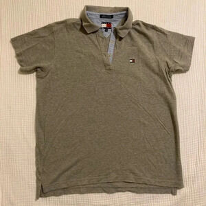 Vintage Tommy Hilfiger Polo Shirt Boys Gray Short Sleeve Logo Embroidered XL